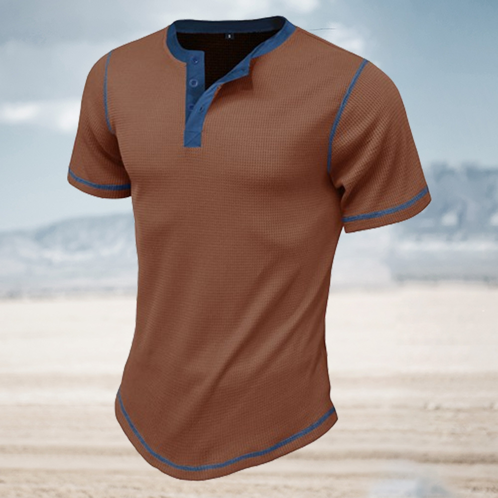 Ahlsentop™ Sommer-Männer-Farbblock-Waffel-Retro-Kurzarmshirt