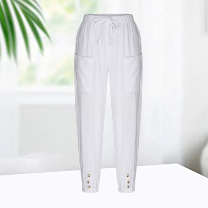AHLSENTOP™ Geknöpfte Damenhose mit weitem Bein aus Baumwolle und Leinen