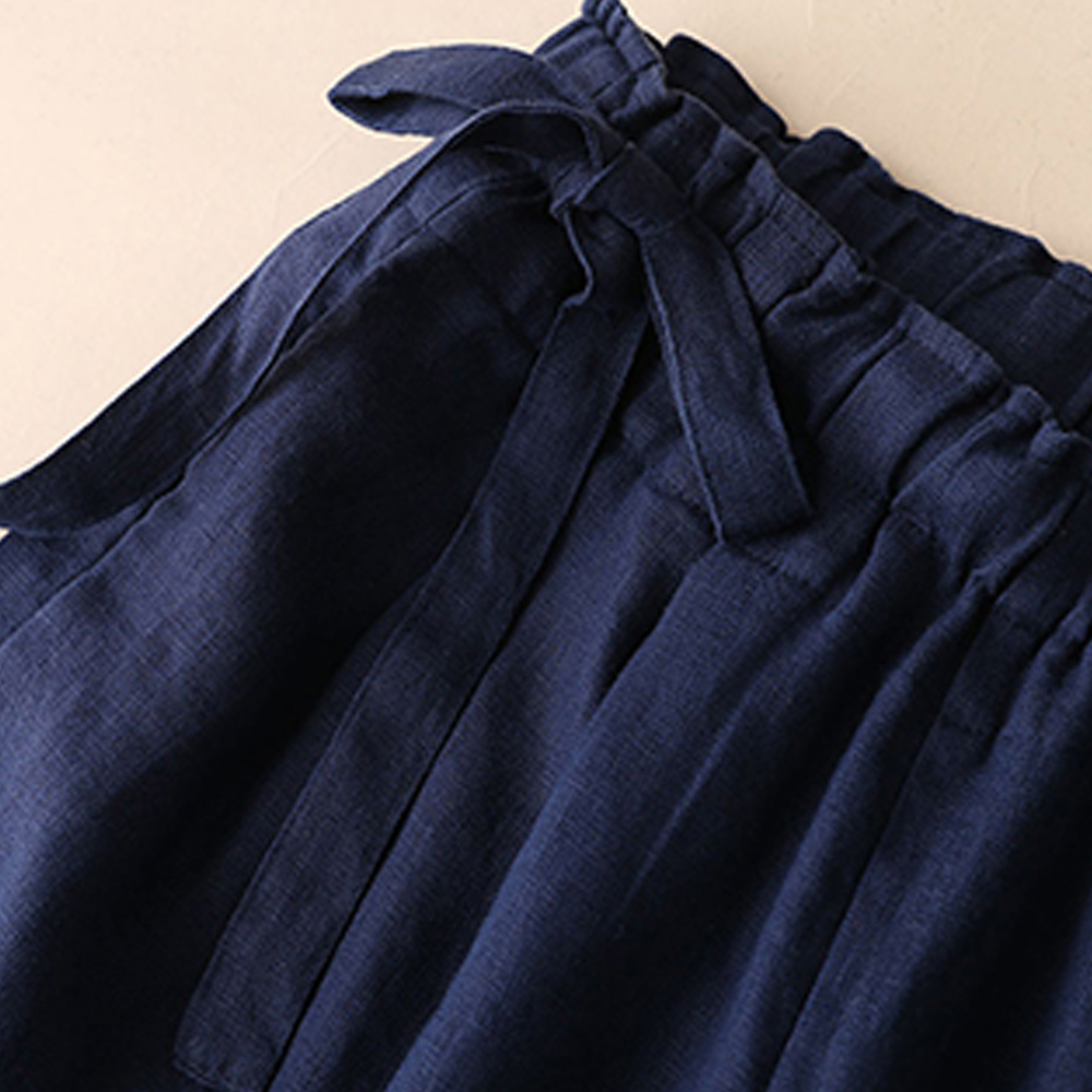 AHLSENTOP Neue hoch taillierte Damenhose mit weitem Bein aus Baumwolle und Leinen mit seitlichem Bindeband