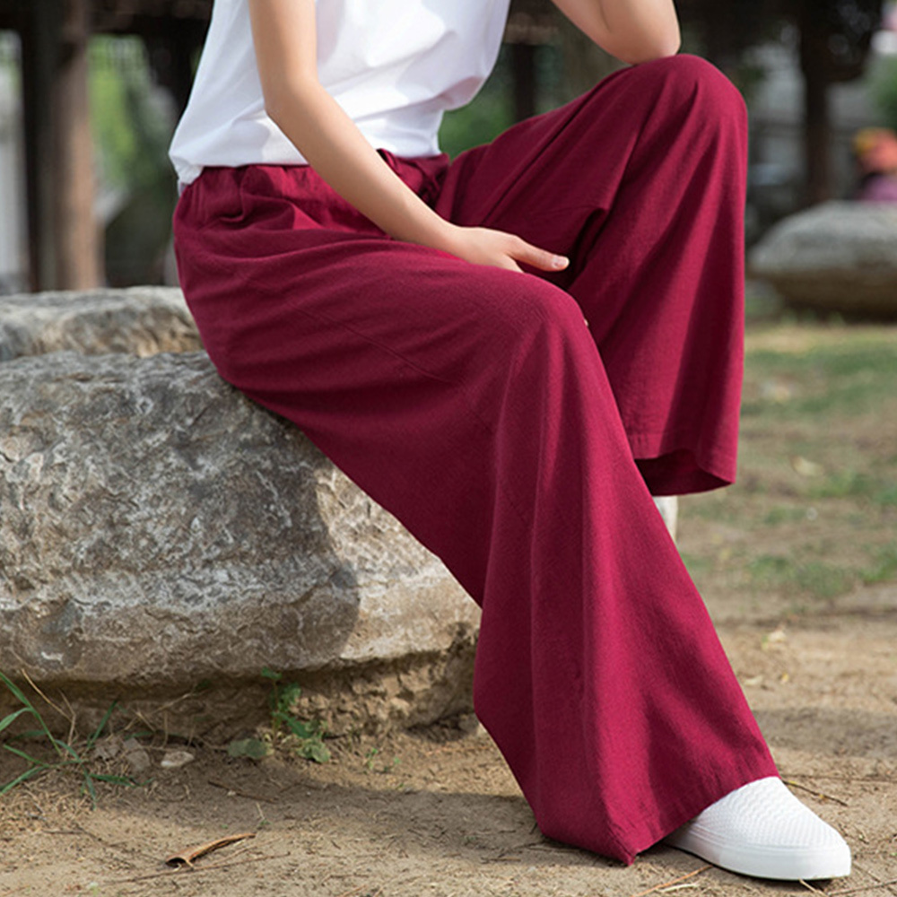Ahlsentop™ Atmungsaktive Damenhose mit weitem Bein aus Baumwolle und Leinen für Frühling und Sommer mit Kordelzug