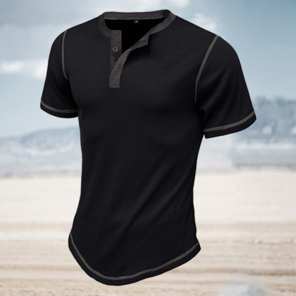 Ahlsentop™ Sommer-Männer-Farbblock-Waffel-Retro-Kurzarmshirt