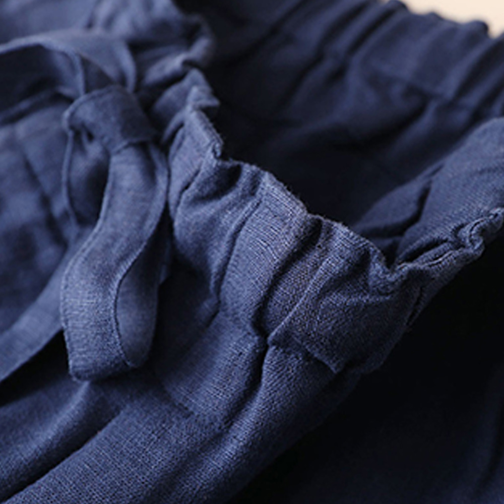 AHLSENTOP Neue hoch taillierte Damenhose mit weitem Bein aus Baumwolle und Leinen mit seitlichem Bindeband