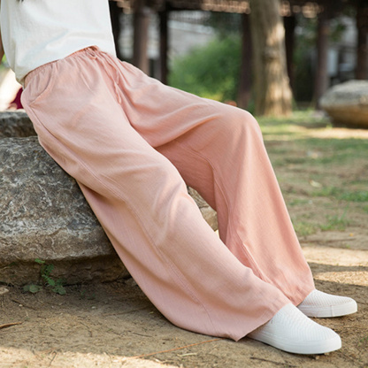 Ahlsentop™ Atmungsaktive Damenhose mit weitem Bein aus Baumwolle und Leinen für Frühling und Sommer mit Kordelzug