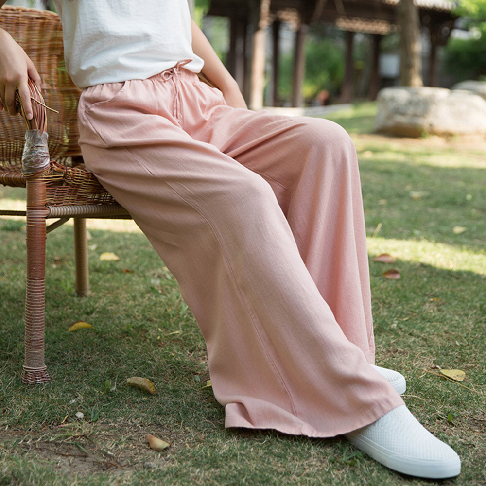 Ahlsentop™ Atmungsaktive Damenhose mit weitem Bein aus Baumwolle und Leinen für Frühling und Sommer mit Kordelzug