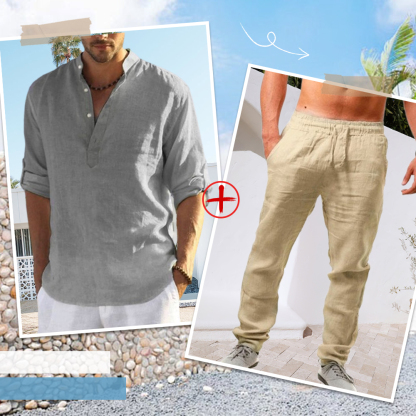 AHLSENTOP™ Herren-Leinenanzug (Langarmhemd + Hose)