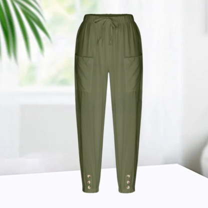 AHLSENTOP™ Geknöpfte Damenhose mit weitem Bein aus Baumwolle und Leinen