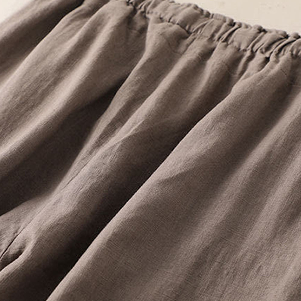 AHLSENTOP Neue hoch taillierte Damenhose mit weitem Bein aus Baumwolle und Leinen mit seitlichem Bindeband