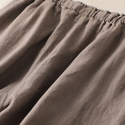 AHLSENTOP Neue hoch taillierte Damenhose mit weitem Bein aus Baumwolle und Leinen mit seitlichem Bindeband