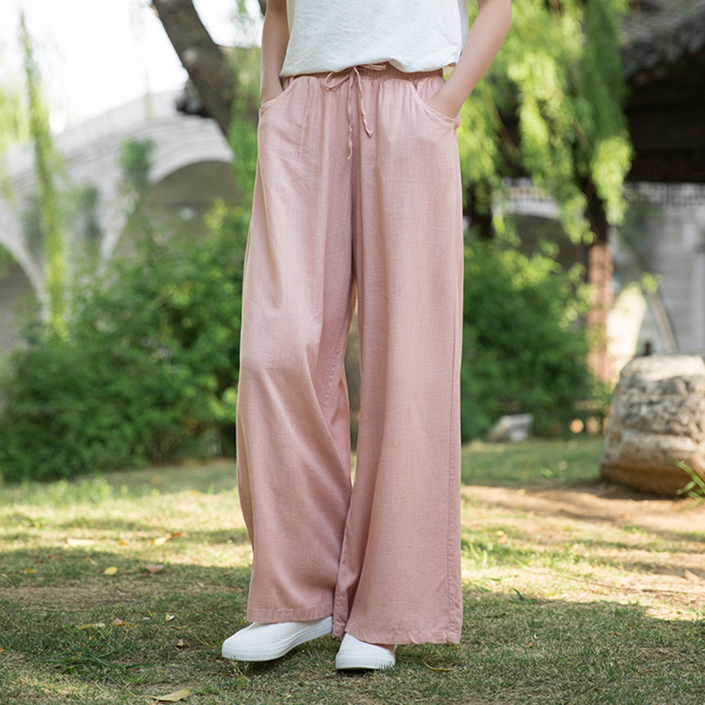 Ahlsentop™ Atmungsaktive Damenhose mit weitem Bein aus Baumwolle und Leinen für Frühling und Sommer mit Kordelzug