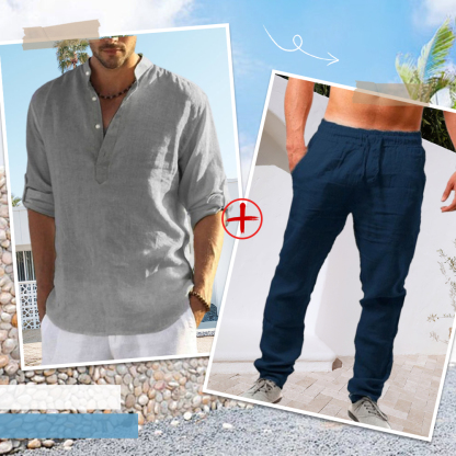 AHLSENTOP™ Herren-Leinenanzug (Langarmhemd + Hose)