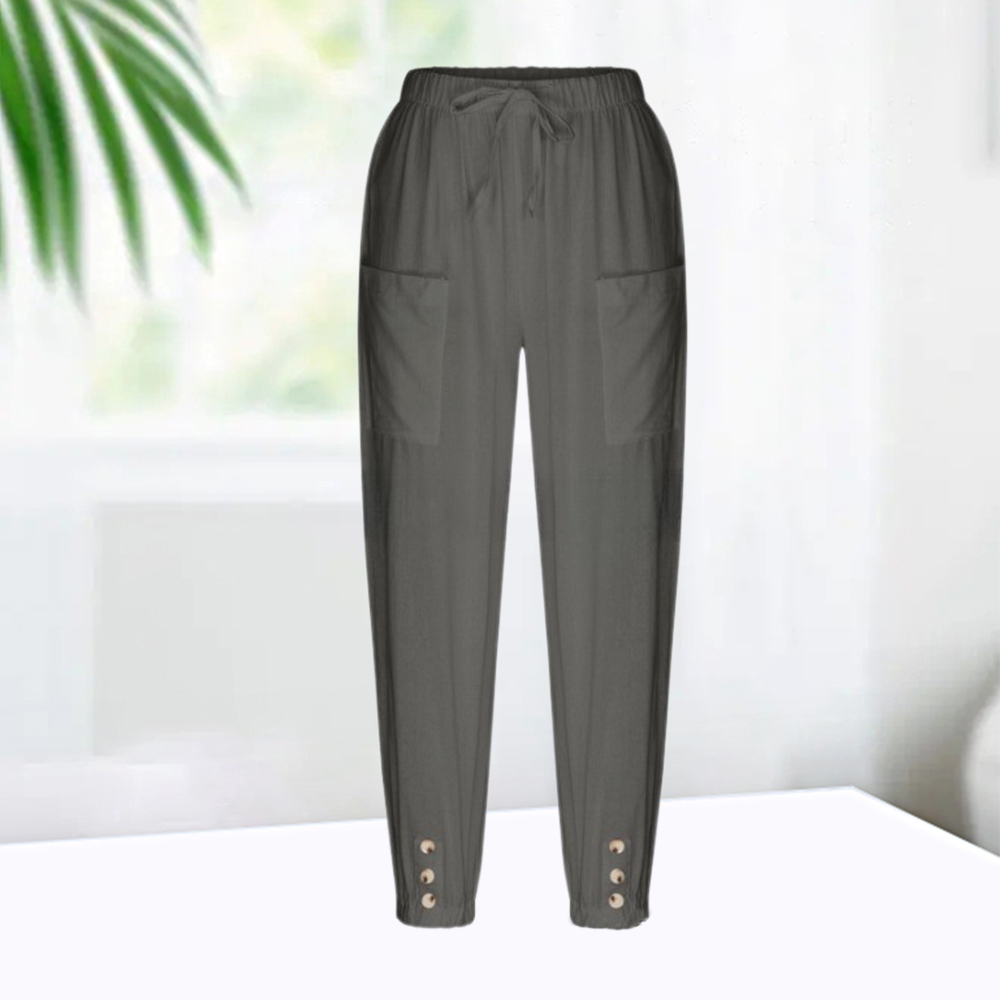 AHLSENTOP™ Geknöpfte Damenhose mit weitem Bein aus Baumwolle und Leinen