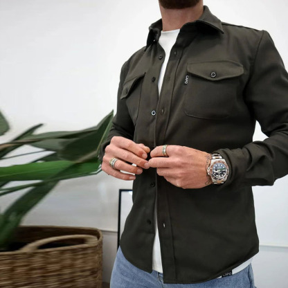 Ahlsentop Lässige Herren-Hemdjacke mit Knopf und Revers