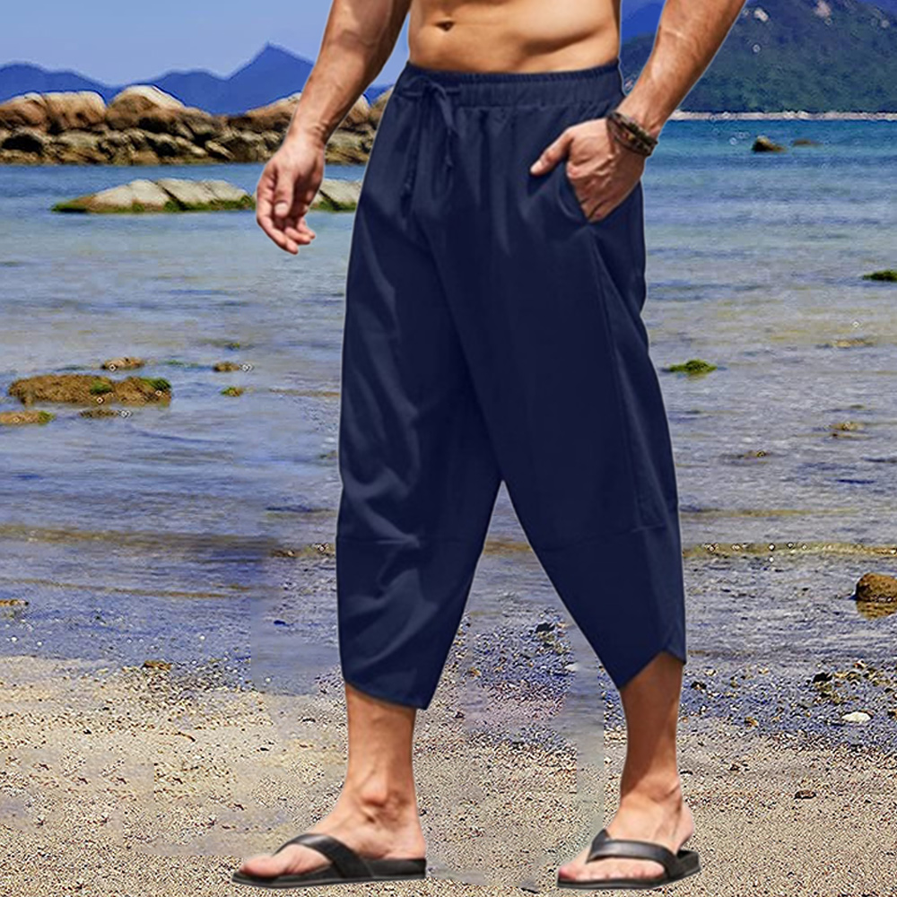 AHLSENTOP Lässige, locker geschnittene Sommerhose für Herren aus Baumwolle und Leinen