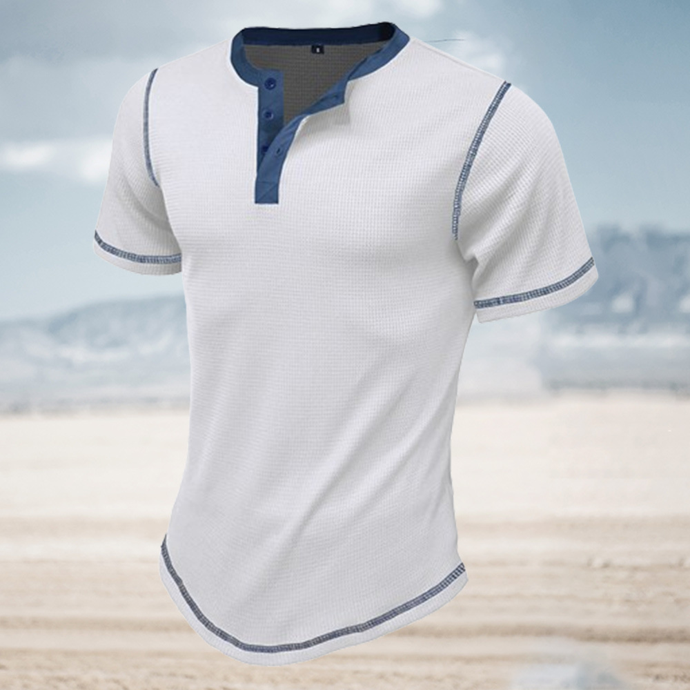 Ahlsentop™ Sommer-Männer-Farbblock-Waffel-Retro-Kurzarmshirt