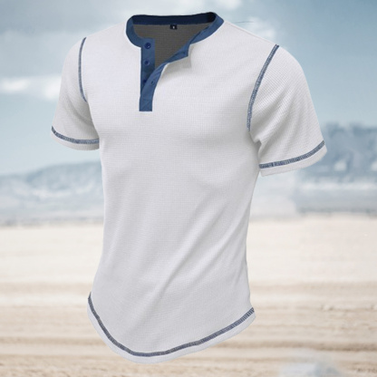 Ahlsentop™ Sommer-Männer-Farbblock-Waffel-Retro-Kurzarmshirt