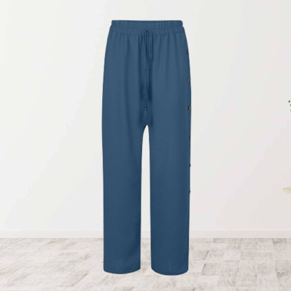 AHLSENTOP Modische Damen-Hose mit elastischem Bund und lockerem, geknöpftem weitem Bein
