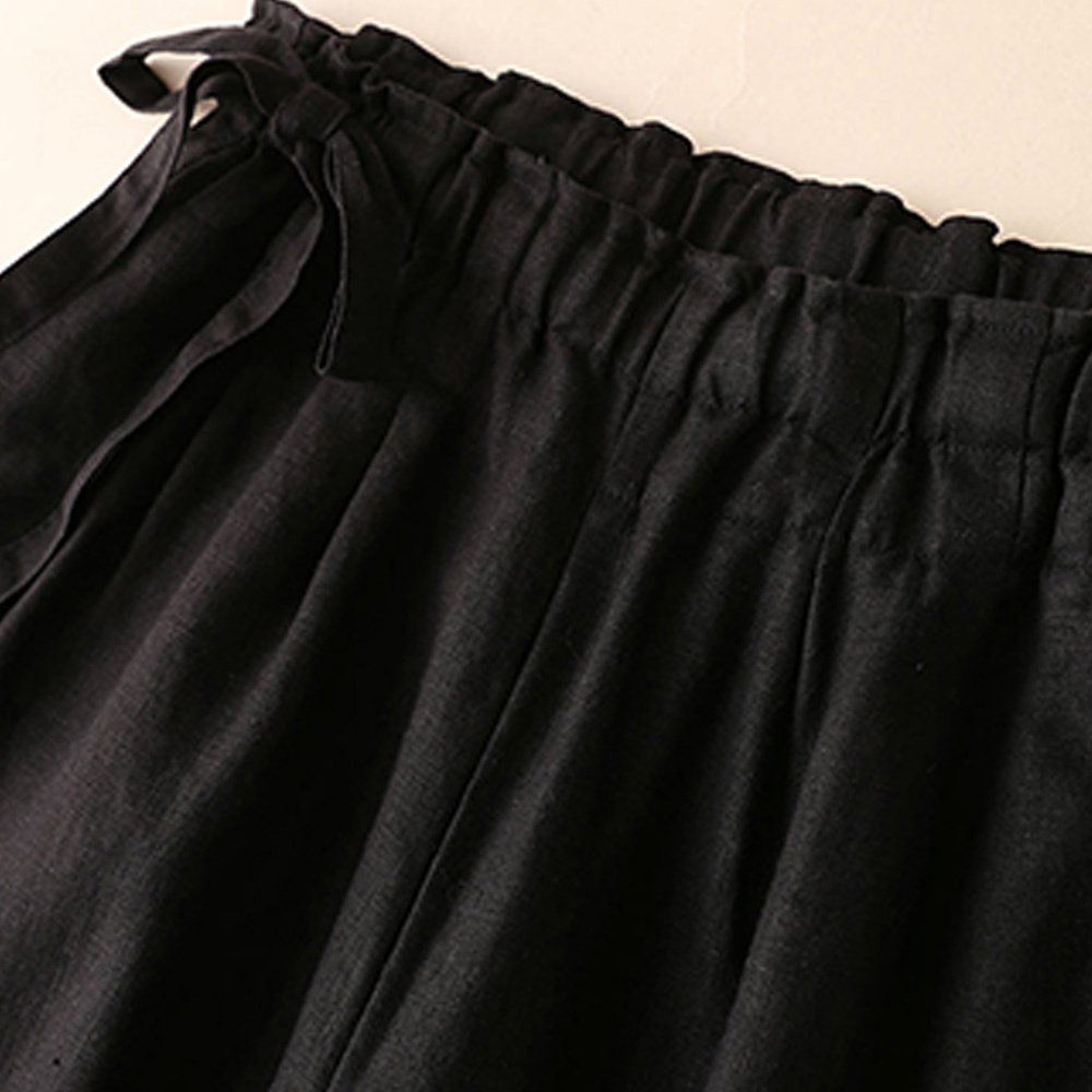 AHLSENTOP Neue hoch taillierte Damenhose mit weitem Bein aus Baumwolle und Leinen mit seitlichem Bindeband