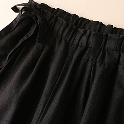 AHLSENTOP Neue hoch taillierte Damenhose mit weitem Bein aus Baumwolle und Leinen mit seitlichem Bindeband
