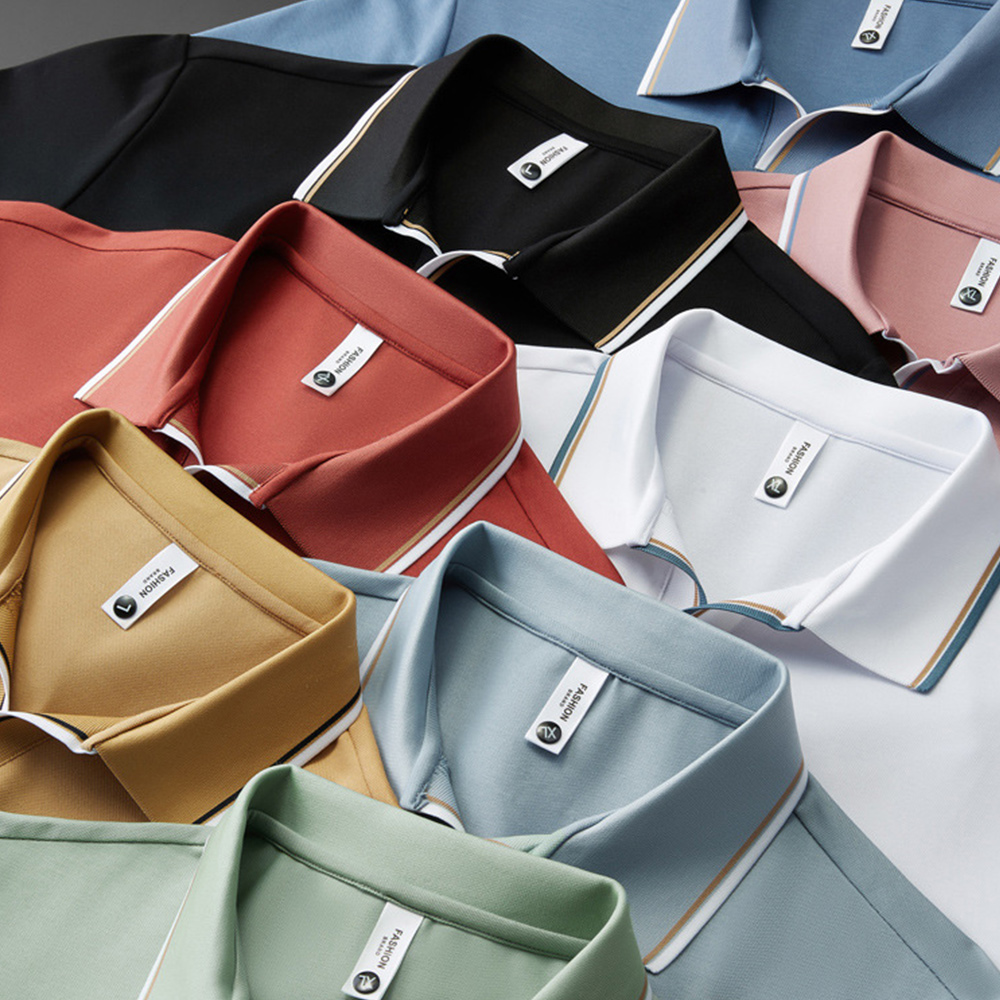 AHLSENTOP™ Sommerliches Herren-Poloshirt aus Maulbeerseide mit V-Ausschnitt und Revers, kurzärmelig