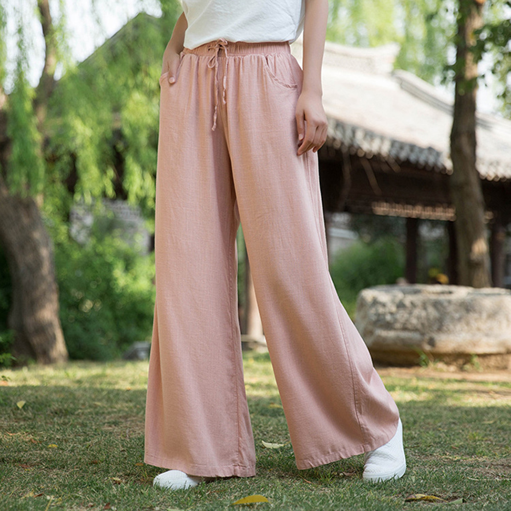 Ahlsentop™ Atmungsaktive Damenhose mit weitem Bein aus Baumwolle und Leinen für Frühling und Sommer mit Kordelzug