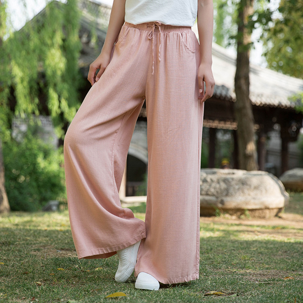 Ahlsentop™ Atmungsaktive Damenhose mit weitem Bein aus Baumwolle und Leinen für Frühling und Sommer mit Kordelzug
