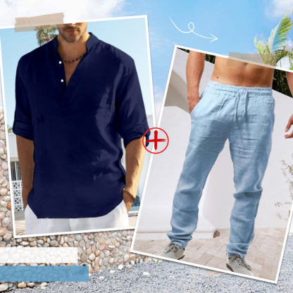 AHLSENTOP™ Herren-Leinenanzug (Langarmhemd + Hose)