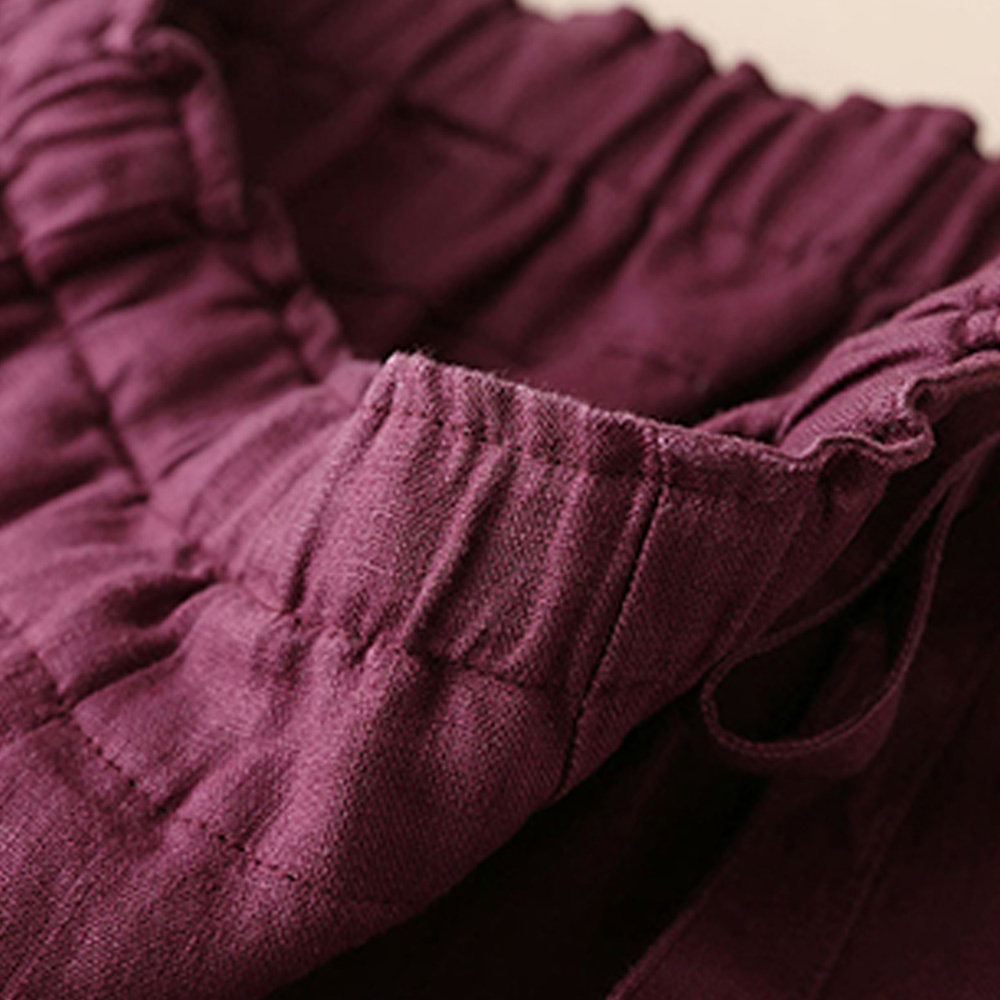 AHLSENTOP Neue hoch taillierte Damenhose mit weitem Bein aus Baumwolle und Leinen mit seitlichem Bindeband