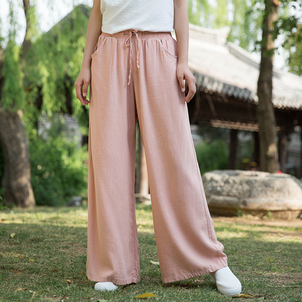 Ahlsentop™ Atmungsaktive Damenhose mit weitem Bein aus Baumwolle und Leinen für Frühling und Sommer mit Kordelzug
