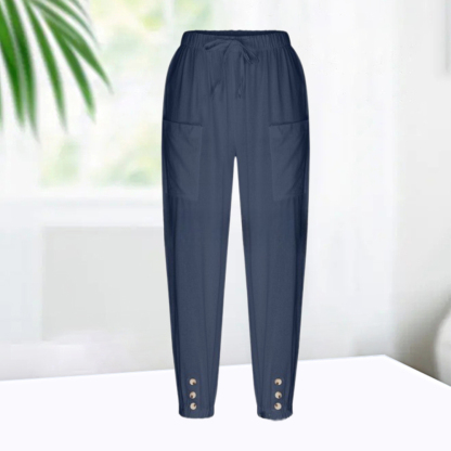 AHLSENTOP™ Geknöpfte Damenhose mit weitem Bein aus Baumwolle und Leinen