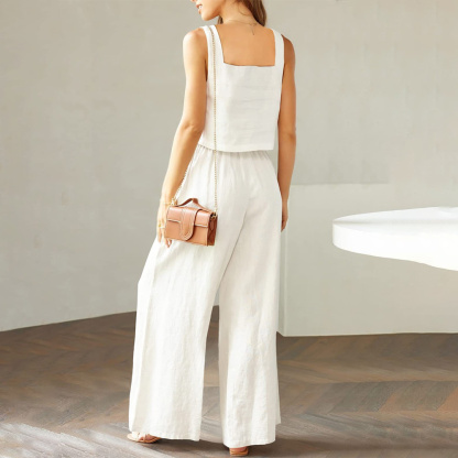 AHLSENTOP Damen-Hose aus reiner Baumwolle, ärmellos, Hosenträger, weites Bein, Sommer-Freizeitanzug