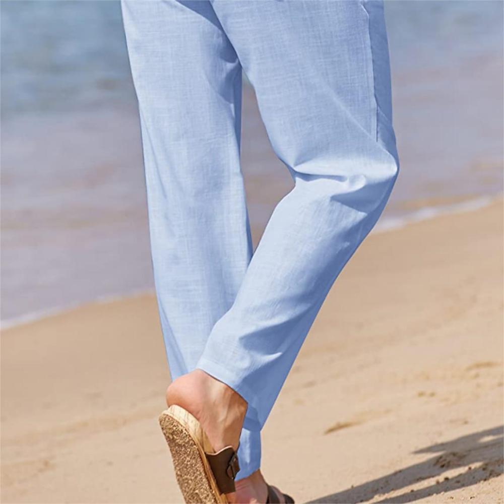 Ahlsentop™ Neue Sommer-Freizeithose für Herren aus Baumwolle und Leinen in einfarbiger Farbe