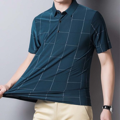 AHLSENTOP® Sommerliches neues Herren-Kurzarm-T-Shirt aus Eisseide mit Karomuster