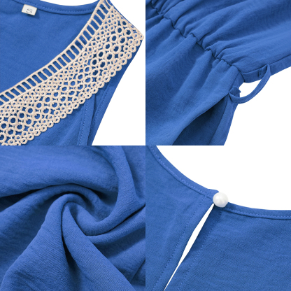 AHLSENTOP™ Lässiger, ärmelloser Damen-Overall mit V-Ausschnitt und Spitze im neuen Stil