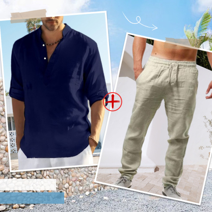 AHLSENTOP™ Herren-Leinenanzug (Langarmhemd + Hose)