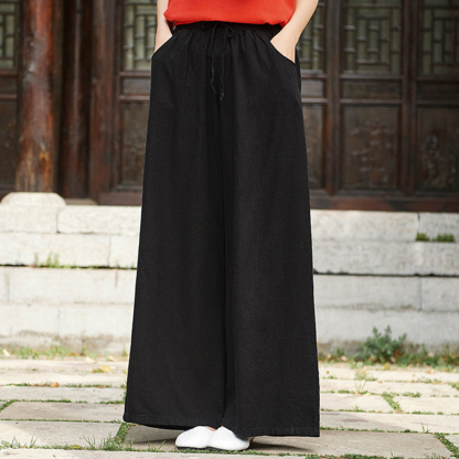 Ahlsentop™ Atmungsaktive Damenhose mit weitem Bein aus Baumwolle und Leinen für Frühling und Sommer mit Kordelzug