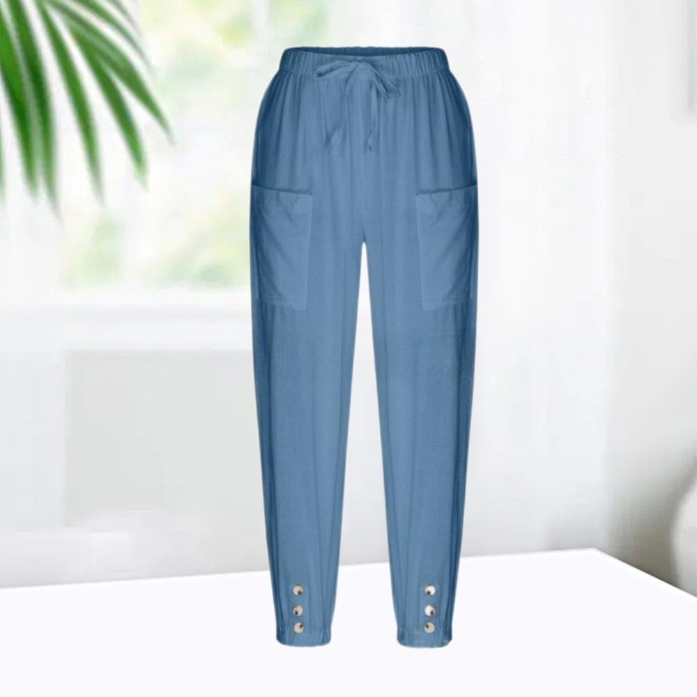 AHLSENTOP™ Geknöpfte Damenhose mit weitem Bein aus Baumwolle und Leinen