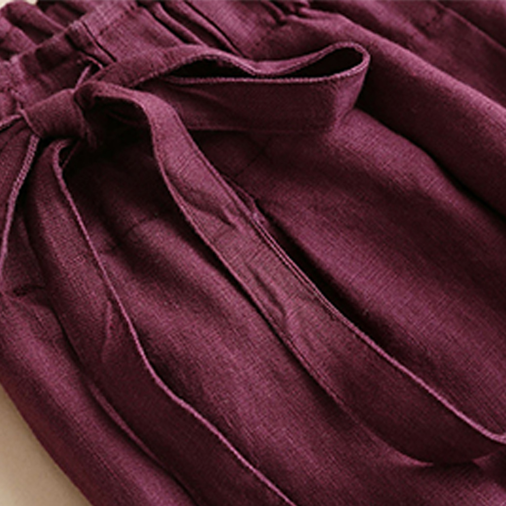 AHLSENTOP Neue hoch taillierte Damenhose mit weitem Bein aus Baumwolle und Leinen mit seitlichem Bindeband