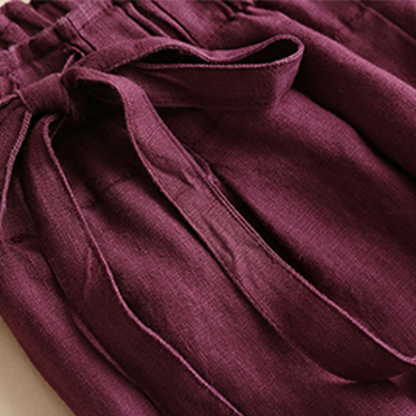 AHLSENTOP Neue hoch taillierte Damenhose mit weitem Bein aus Baumwolle und Leinen mit seitlichem Bindeband