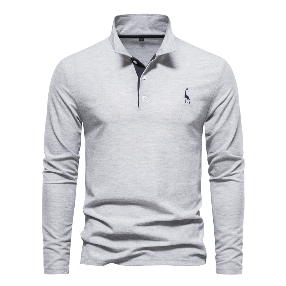 Ahlsentop™ Neues Poloshirt mit Rehkitz-Stickerei, langärmliges Herren-Poloshirt aus Brustgewebe