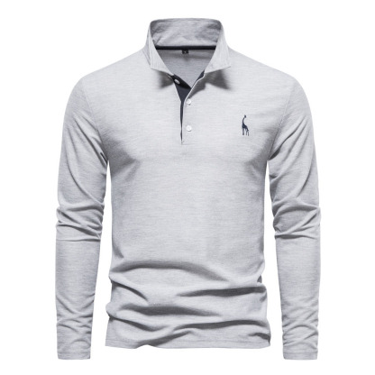 Ahlsentop™ Neues Poloshirt mit Rehkitz-Stickerei, langärmliges Herren-Poloshirt aus Brustgewebe