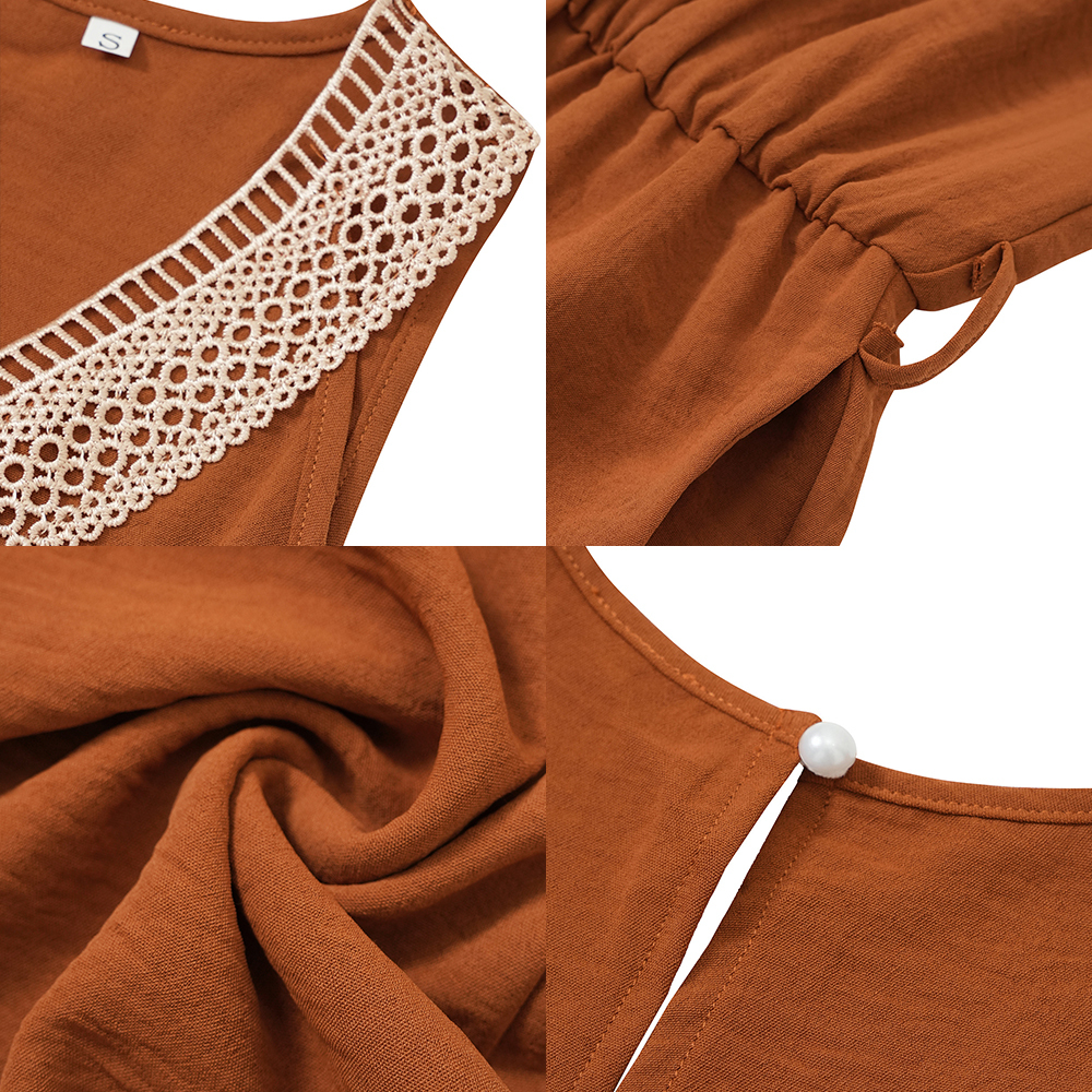AHLSENTOP™ Lässiger, ärmelloser Damen-Overall mit V-Ausschnitt und Spitze im neuen Stil