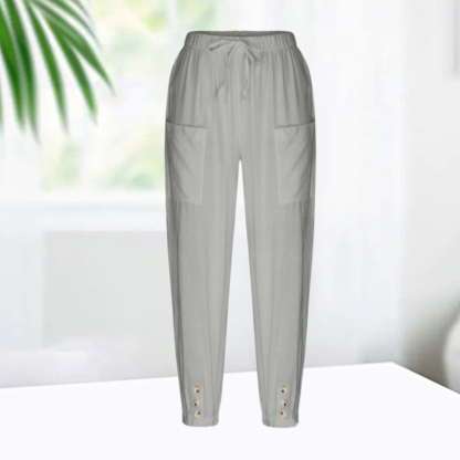 AHLSENTOP™ Geknöpfte Damenhose mit weitem Bein aus Baumwolle und Leinen