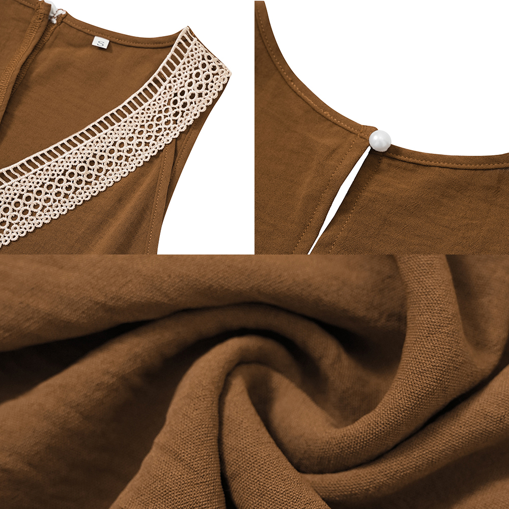 AHLSENTOP™ Lässiger, ärmelloser Damen-Overall mit V-Ausschnitt und Spitze im neuen Stil