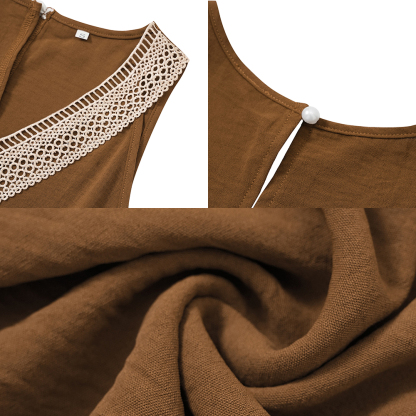 AHLSENTOP™ Lässiger, ärmelloser Damen-Overall mit V-Ausschnitt und Spitze im neuen Stil