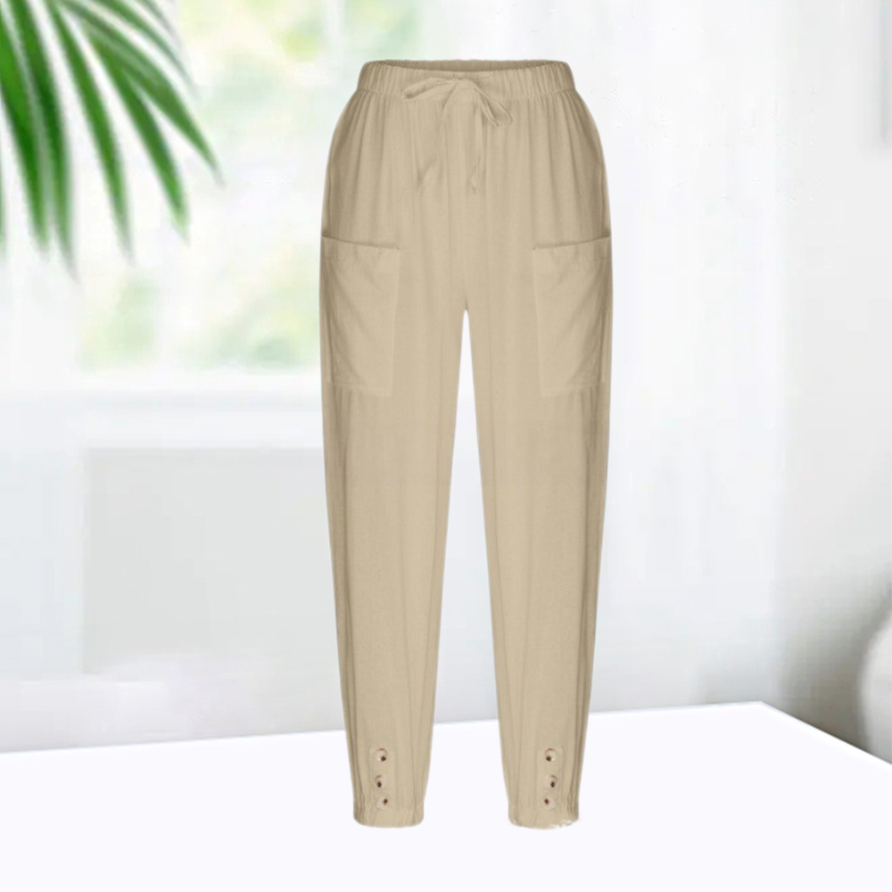 AHLSENTOP™ Geknöpfte Damenhose mit weitem Bein aus Baumwolle und Leinen