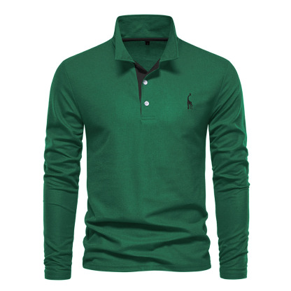 Ahlsentop™ Neues Poloshirt mit Rehkitz-Stickerei, langärmliges Herren-Poloshirt aus Brustgewebe