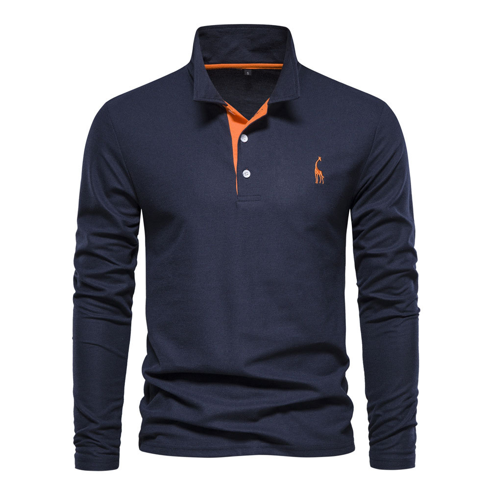 Ahlsentop™ Neues Poloshirt mit Rehkitz-Stickerei, langärmliges Herren-Poloshirt aus Brustgewebe