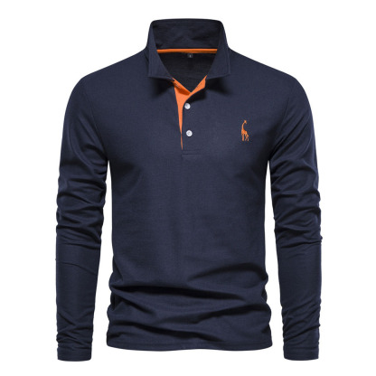 Ahlsentop™ Neues Poloshirt mit Rehkitz-Stickerei, langärmliges Herren-Poloshirt aus Brustgewebe