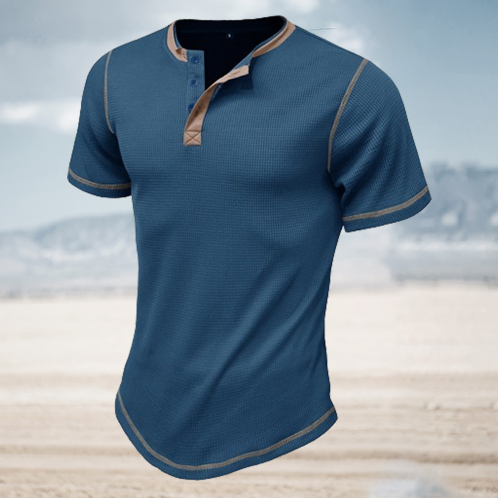 Ahlsentop™ Sommer-Männer-Farbblock-Waffel-Retro-Kurzarmshirt