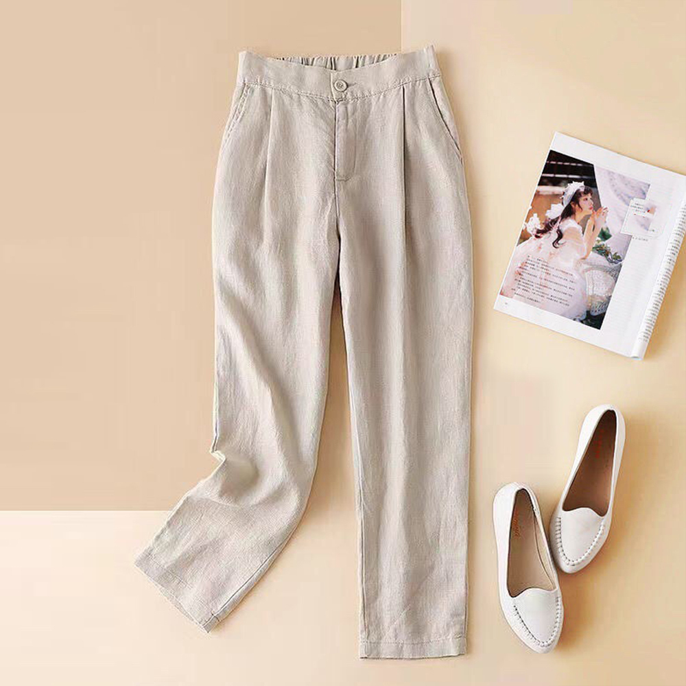AHLSENTOP Sommerliche Damen-Leinen-lose, lässige, gerade Hose